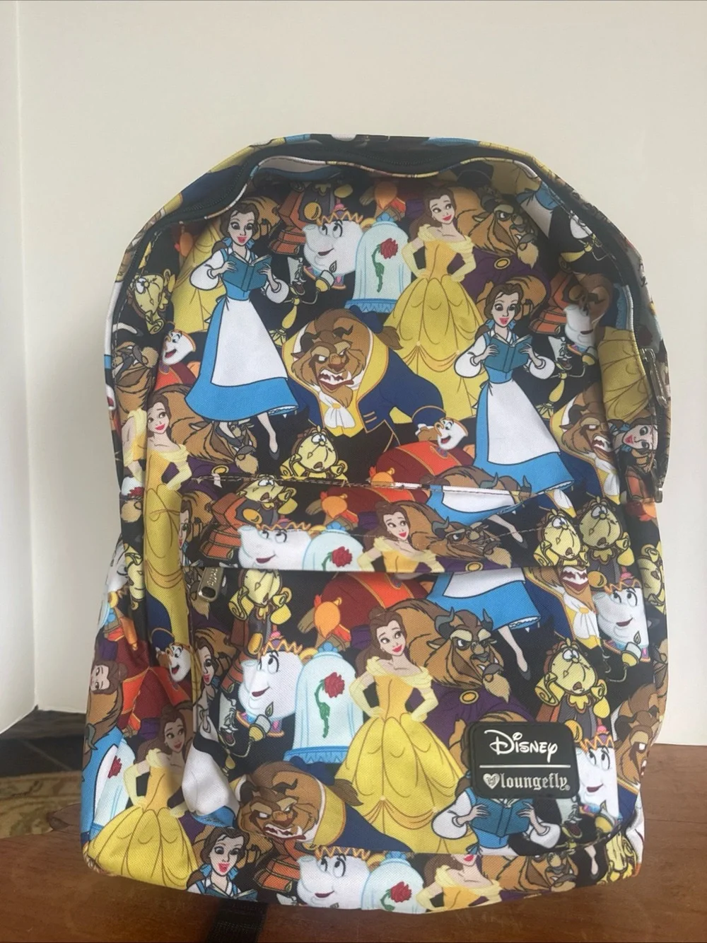 New Disney Loungefly Beauty & The Beast Full Size 19” Backpack Belle AOP